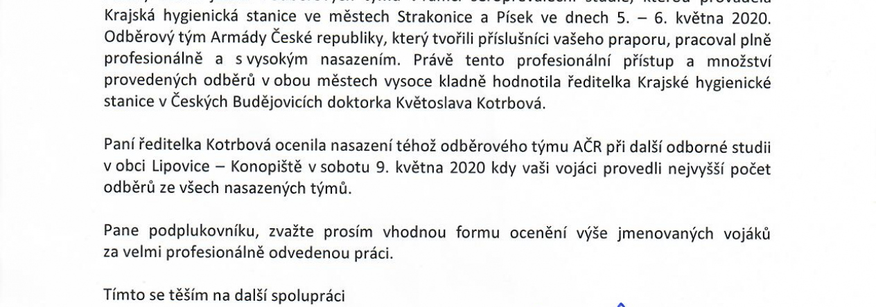 Děkovný dopis od ředitele KVV České Budějovice